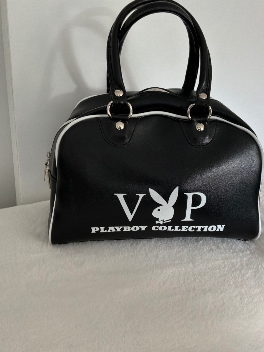 VTG Y2K Playboy Collection VIP Bowler Bag Black White